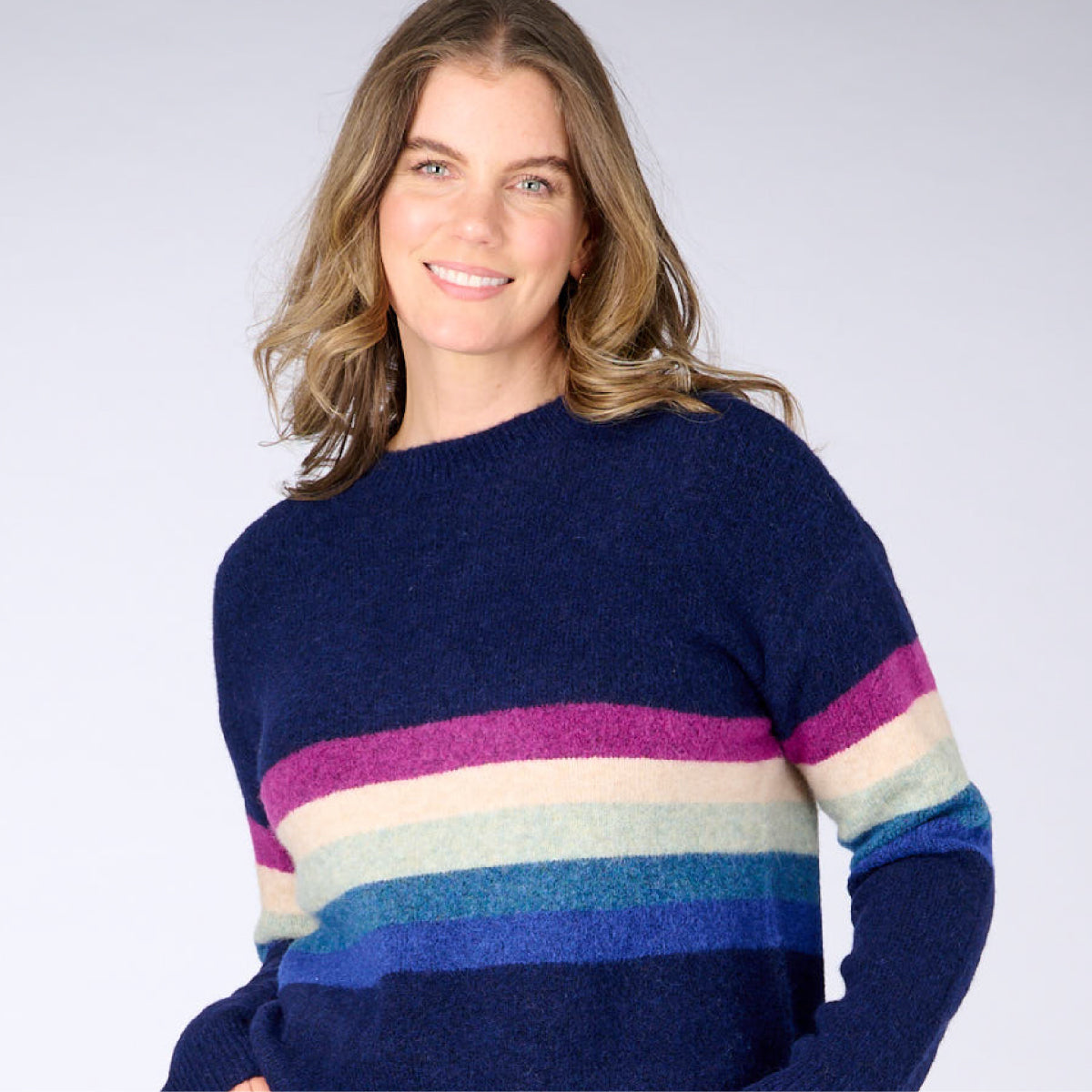 Alpaca Wool Blend Rainbow Stripe Pullover