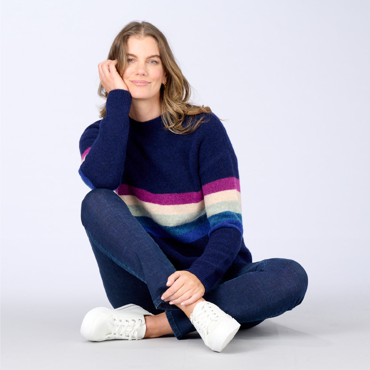 Alpaca Wool Blend Rainbow Stripe Pullover