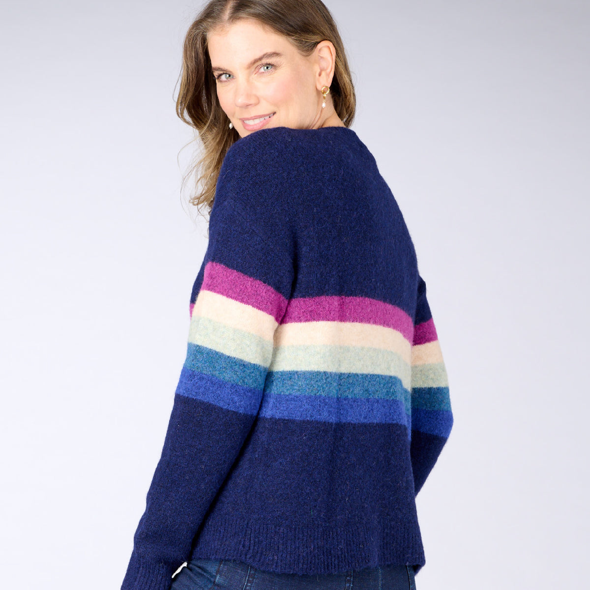 Alpaca Wool Blend Rainbow Stripe Pullover