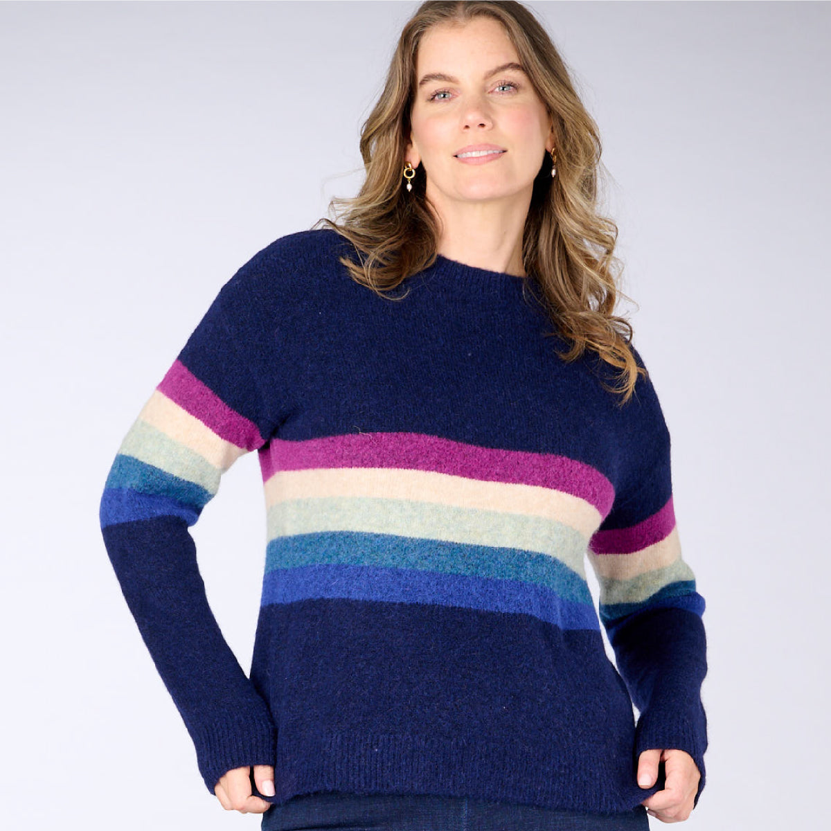 Alpaca Wool Blend Rainbow Stripe Pullover