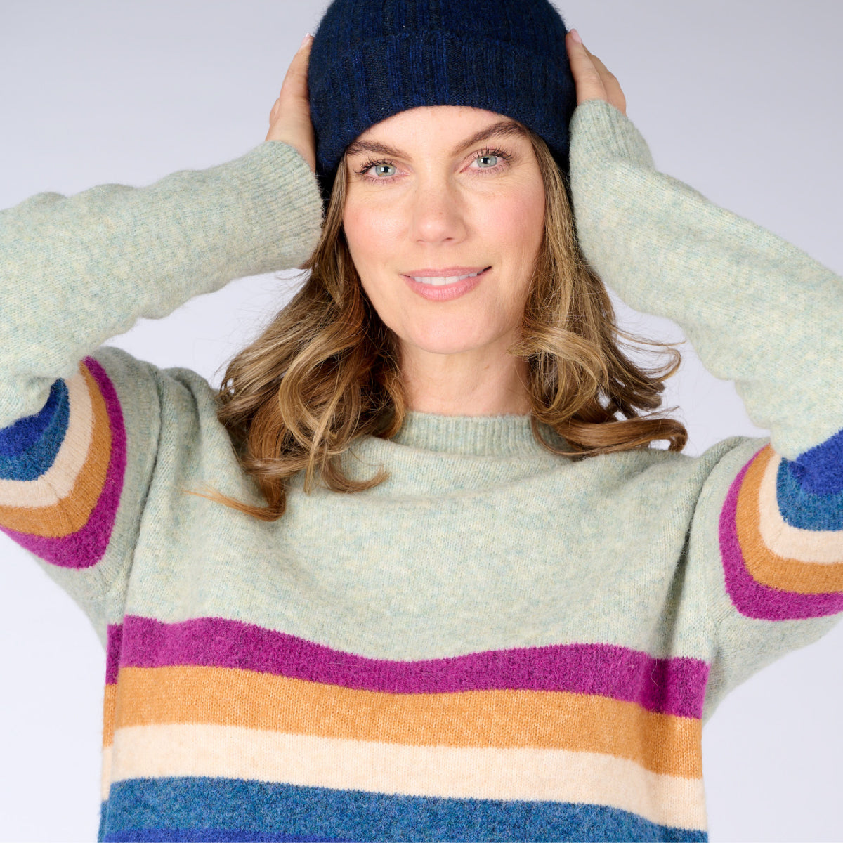 Alpaca Wool Blend Rainbow Stripe Pullover