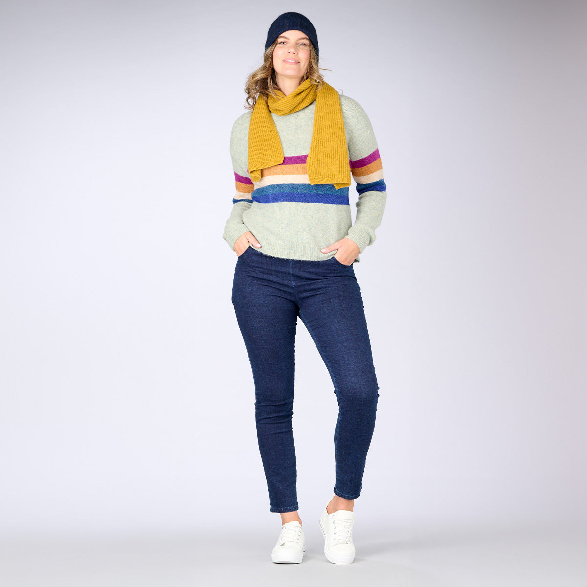 Alpaca Wool Blend Rainbow Stripe Pullover