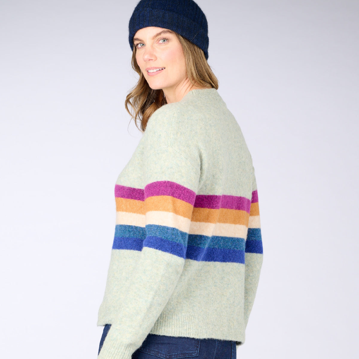 Alpaca Wool Blend Rainbow Stripe Pullover