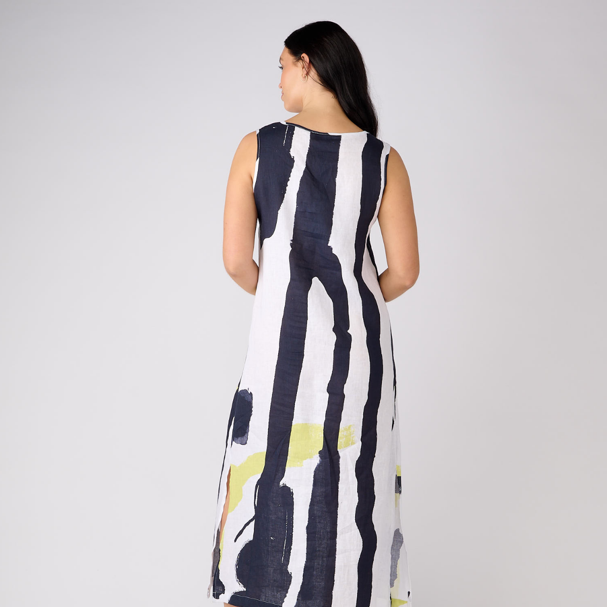 Linen Printed Maxi Dress With Splits