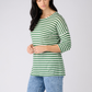 Linen Jersey Narrow Stripe 3/4 Sleeve Top