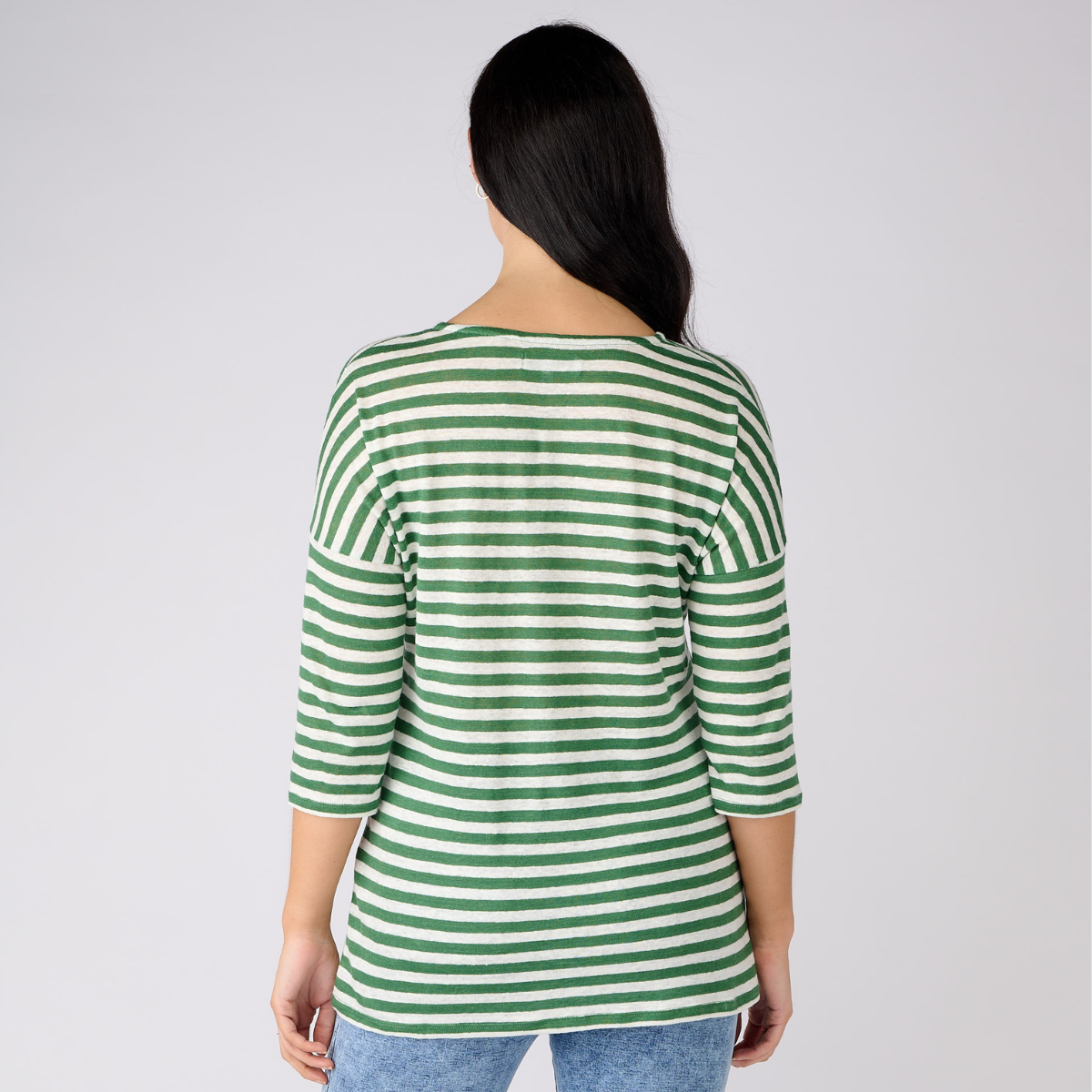 Linen Jersey Narrow Stripe 3/4 Sleeve Top