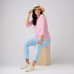 Linen Jersey Narrow Stripe 3/4 Sleeve Top