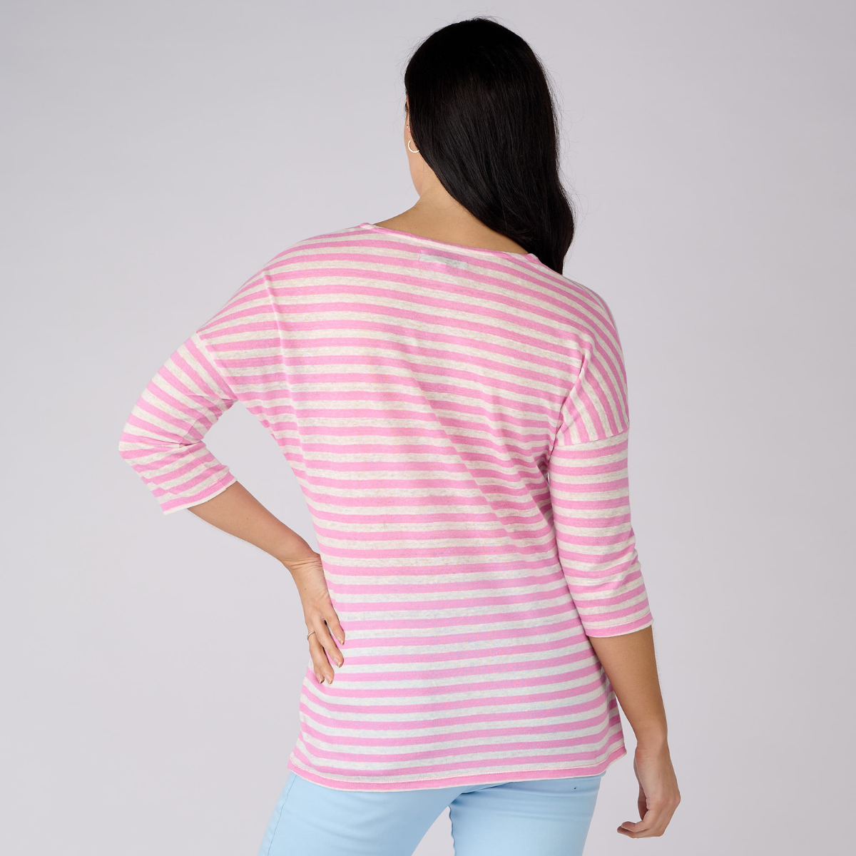 Linen Jersey Narrow Stripe 3/4 Sleeve Top