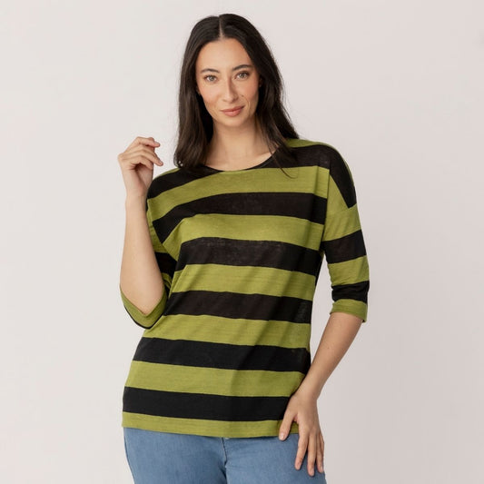 Linen Jersey Stripe 3/4 Sleeve Top