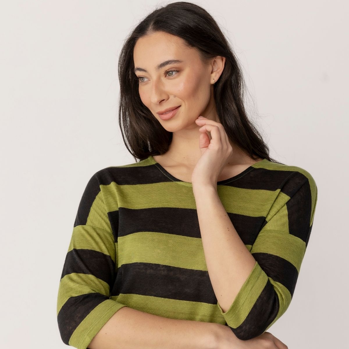 Linen Jersey Stripe 3/4 Sleeve Top