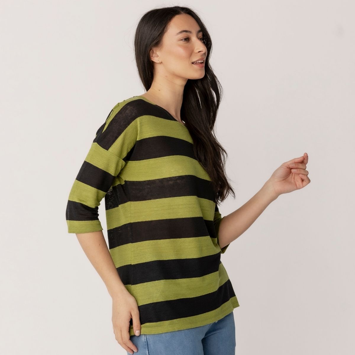 Linen Jersey Stripe 3/4 Sleeve Top