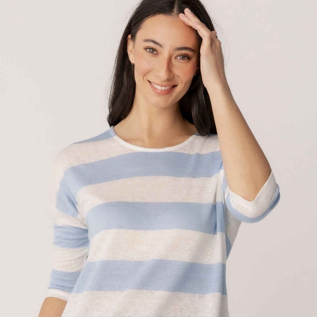Linen Jersey Stripe 3/4 Sleeve Top