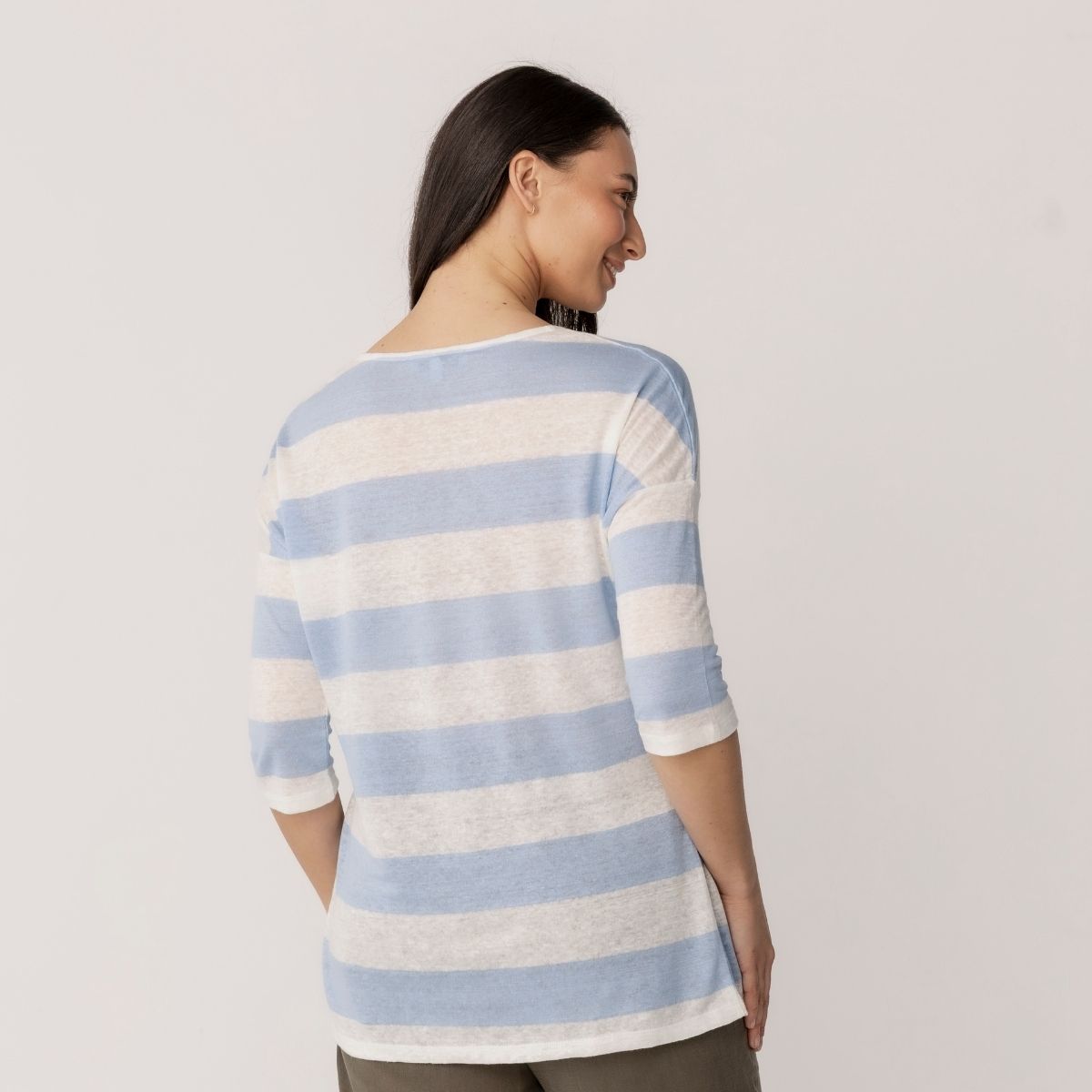 Linen Jersey Stripe 3/4 Sleeve Top