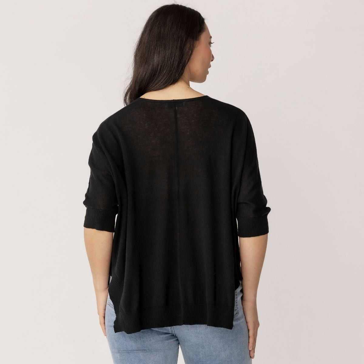 Linen Cotton 3/4 Sleeve V Neck Swing Top