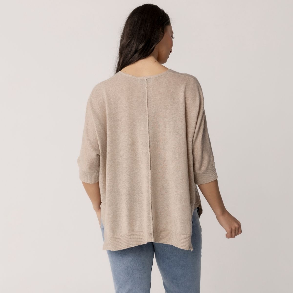 Linen Cotton 3/4 Sleeve V Neck Swing Top