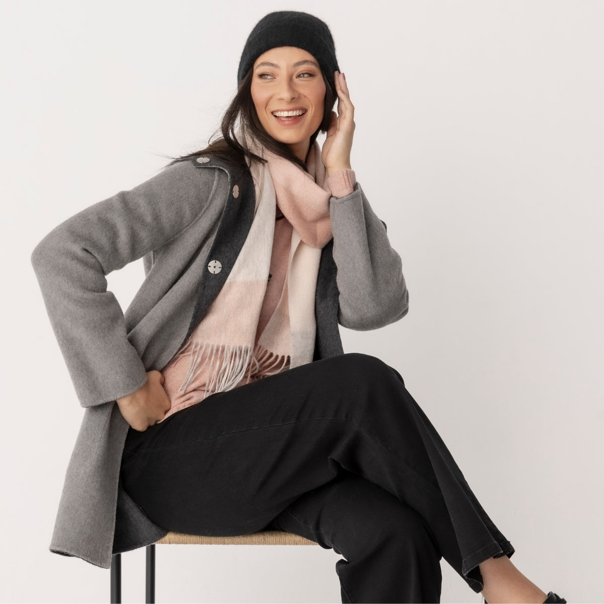 Wool Blend Reversible Hooded Coat
