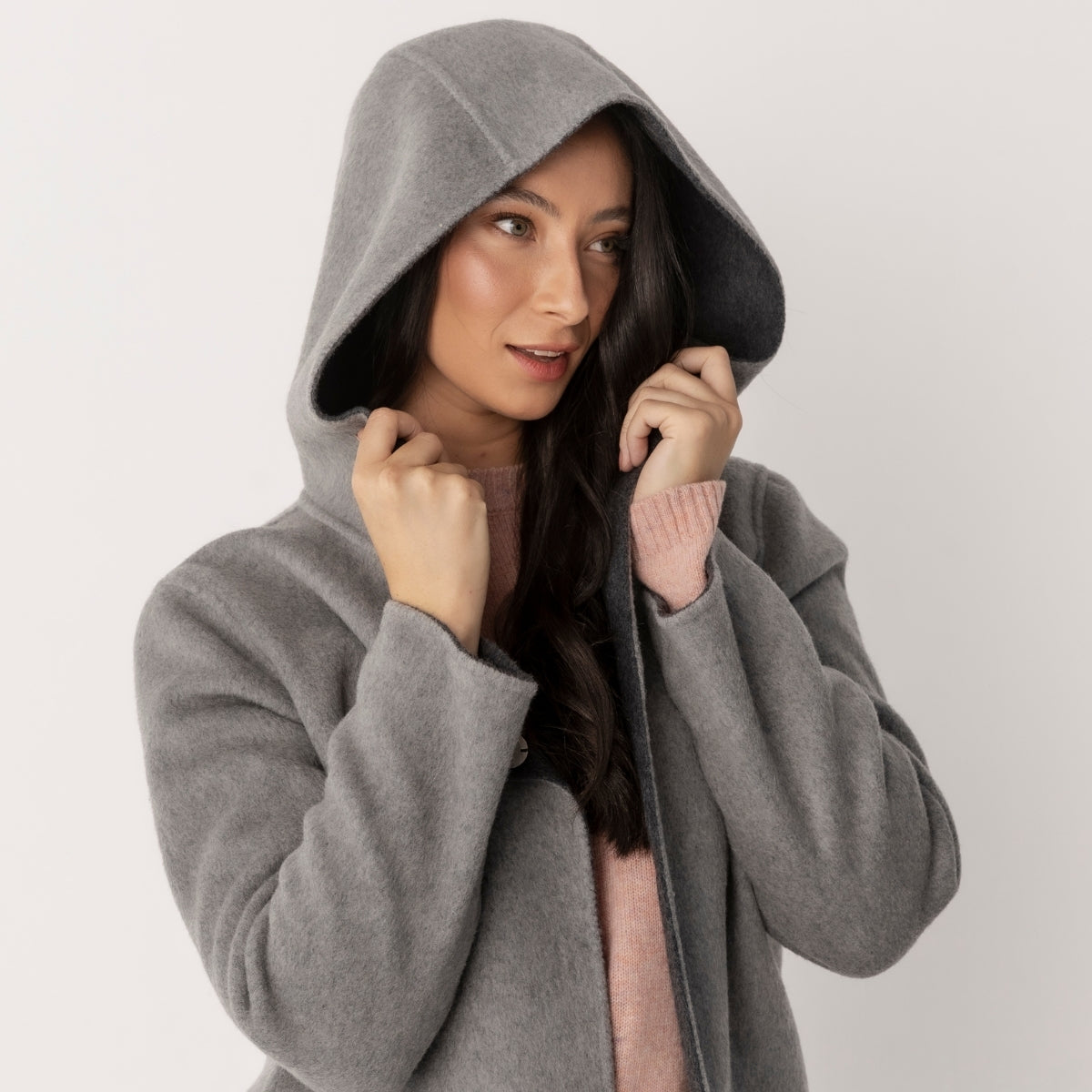 Wool Blend Reversible Hooded Coat