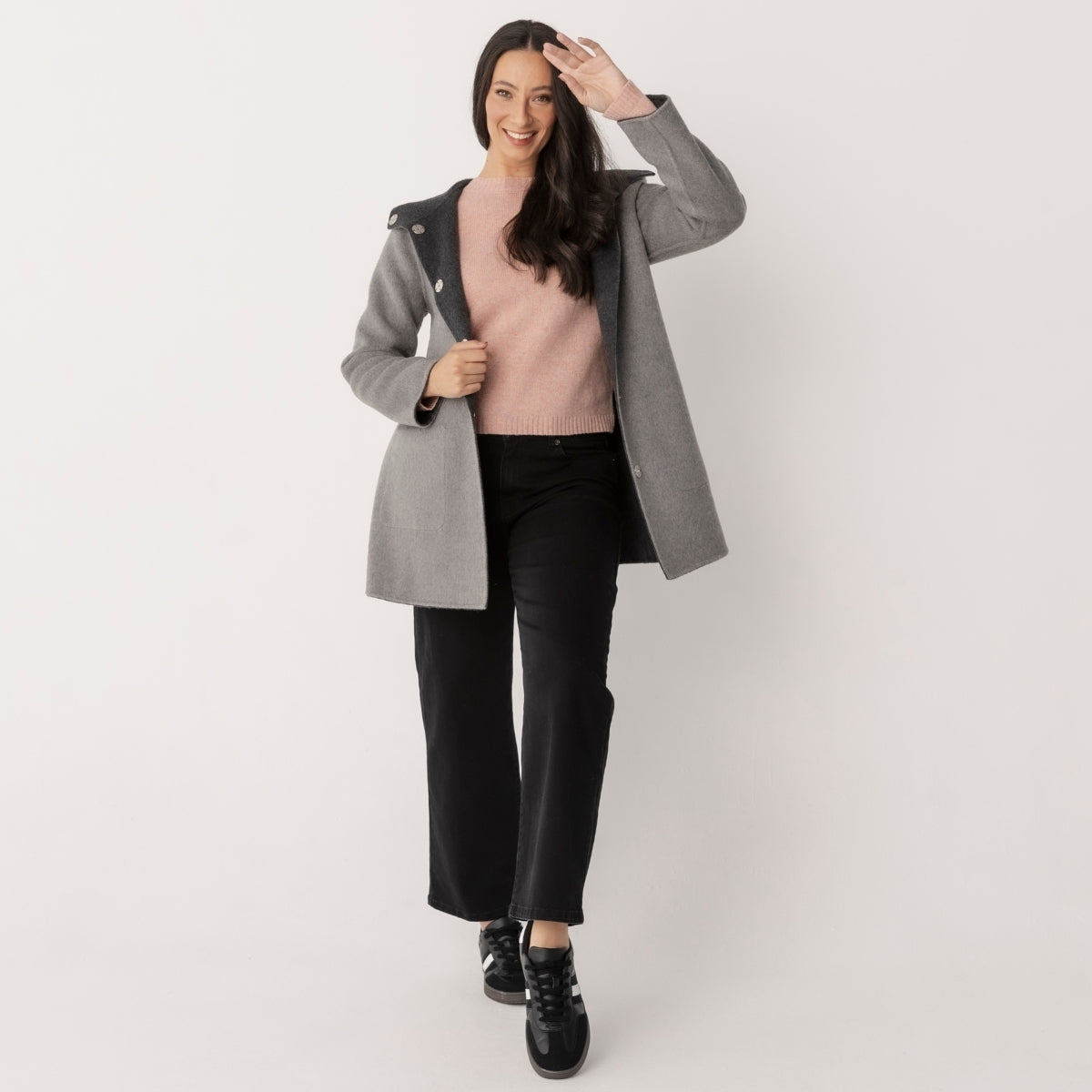 Wool Blend Reversible Hooded Coat