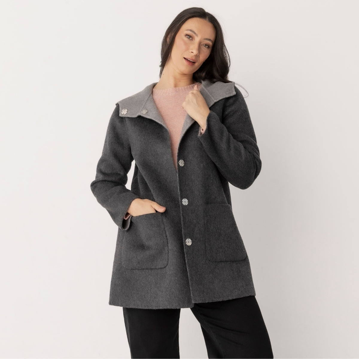 Wool Blend Reversible Hooded Coat