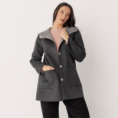 Wool Blend Reversible Hooded Coat