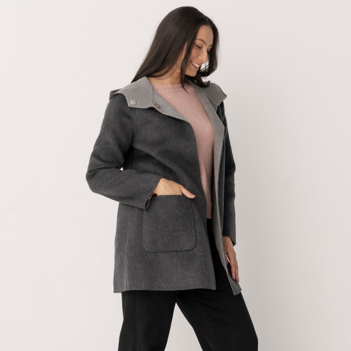 Wool Blend Reversible Hooded Coat