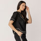 100% Linen Embroidery Trim Short Sleeve Top