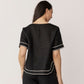 100% Linen Embroidery Trim Short Sleeve Top