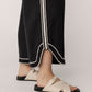 100% Linen Embroidery Trim Wide Leg Pants