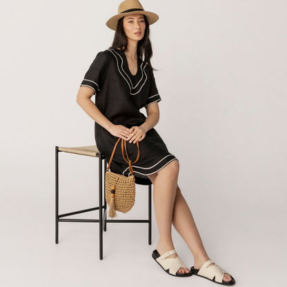 100% Linen Embroidery Trim Dress
