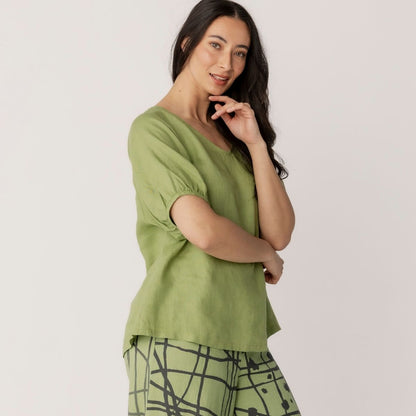 100% Linen V Neck Swing Top