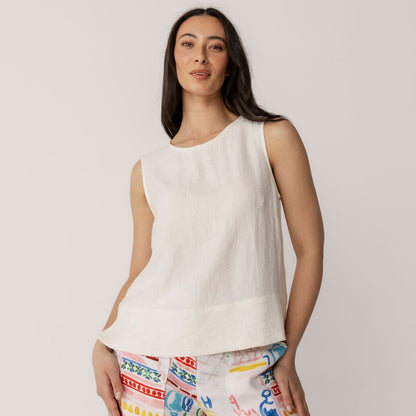 Rayon Nylon Linen Button Back Shell Top