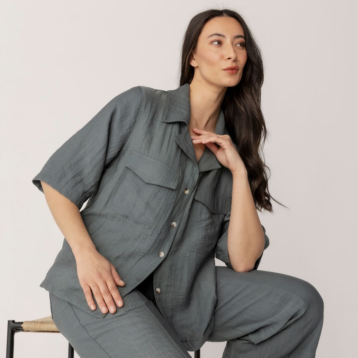 Rayon Nylon Linen Pocket Shirt