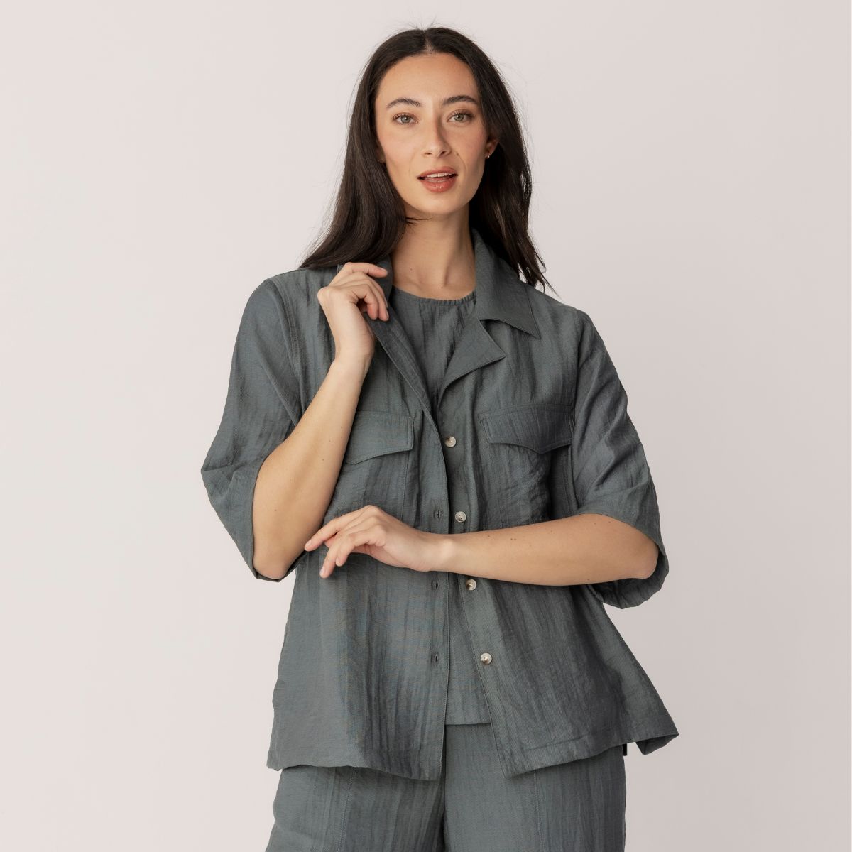 Rayon Nylon Linen Pocket Shirt