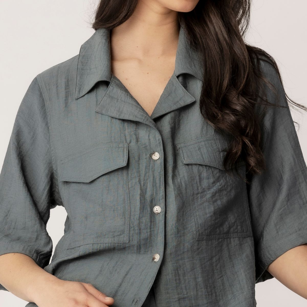 Rayon Nylon Linen Pocket Shirt