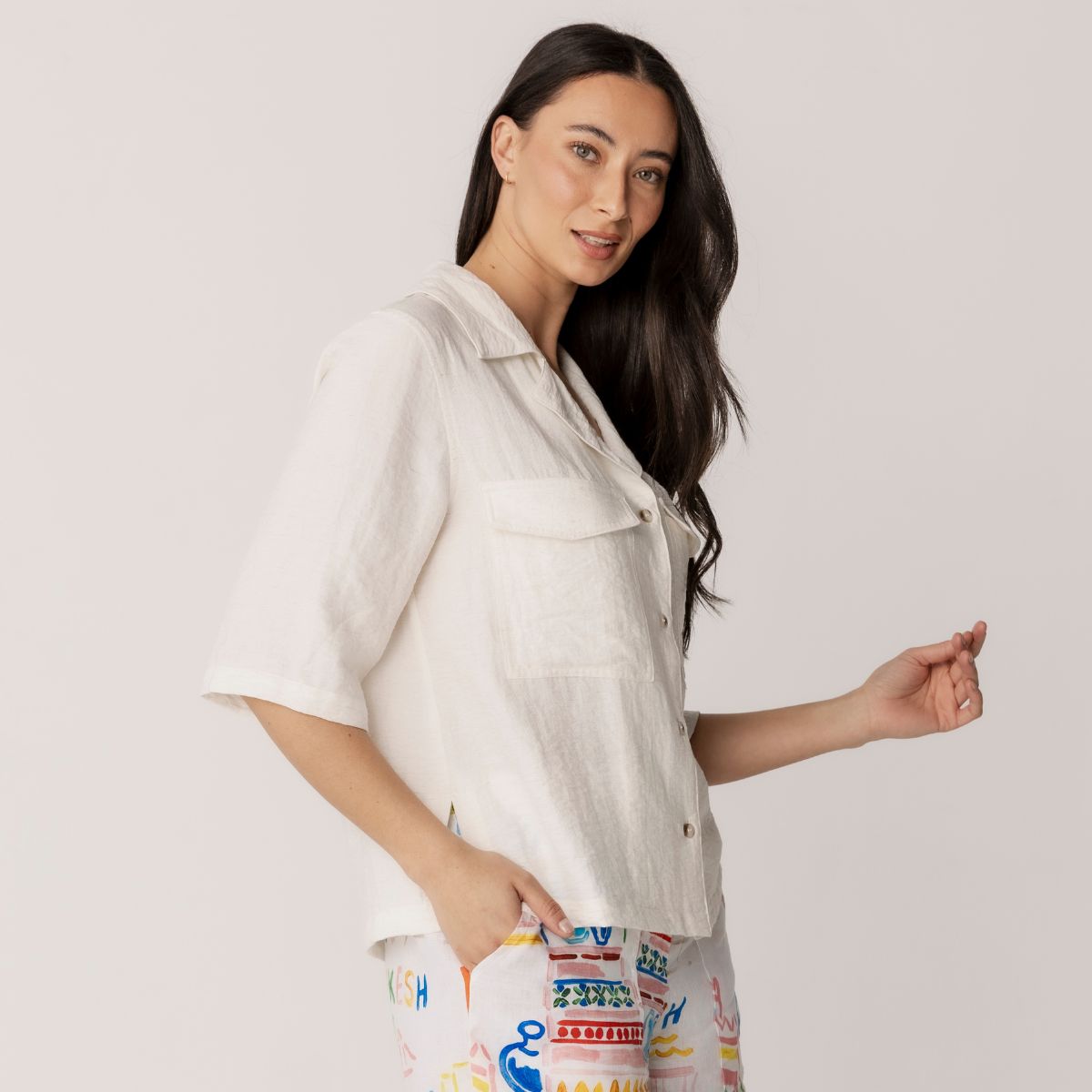 Rayon Nylon Linen Pocket Shirt