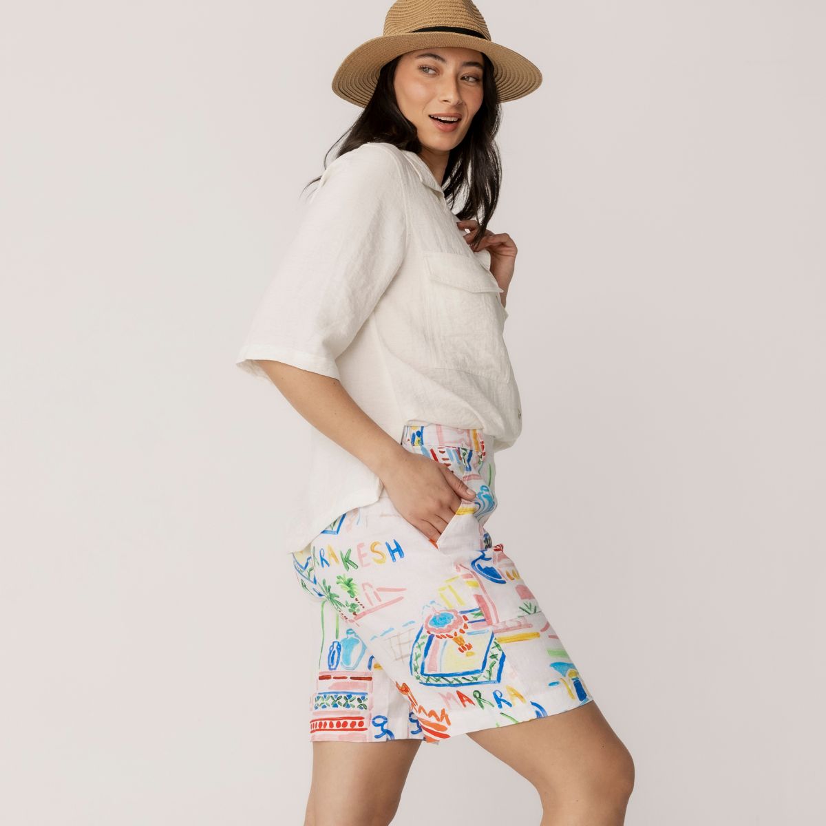 100% Linen Elastic Waist 2 Pocket Shorts