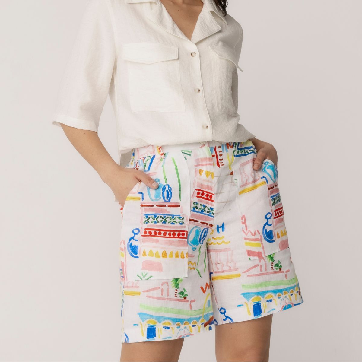 100% Linen Elastic Waist 2 Pocket Shorts