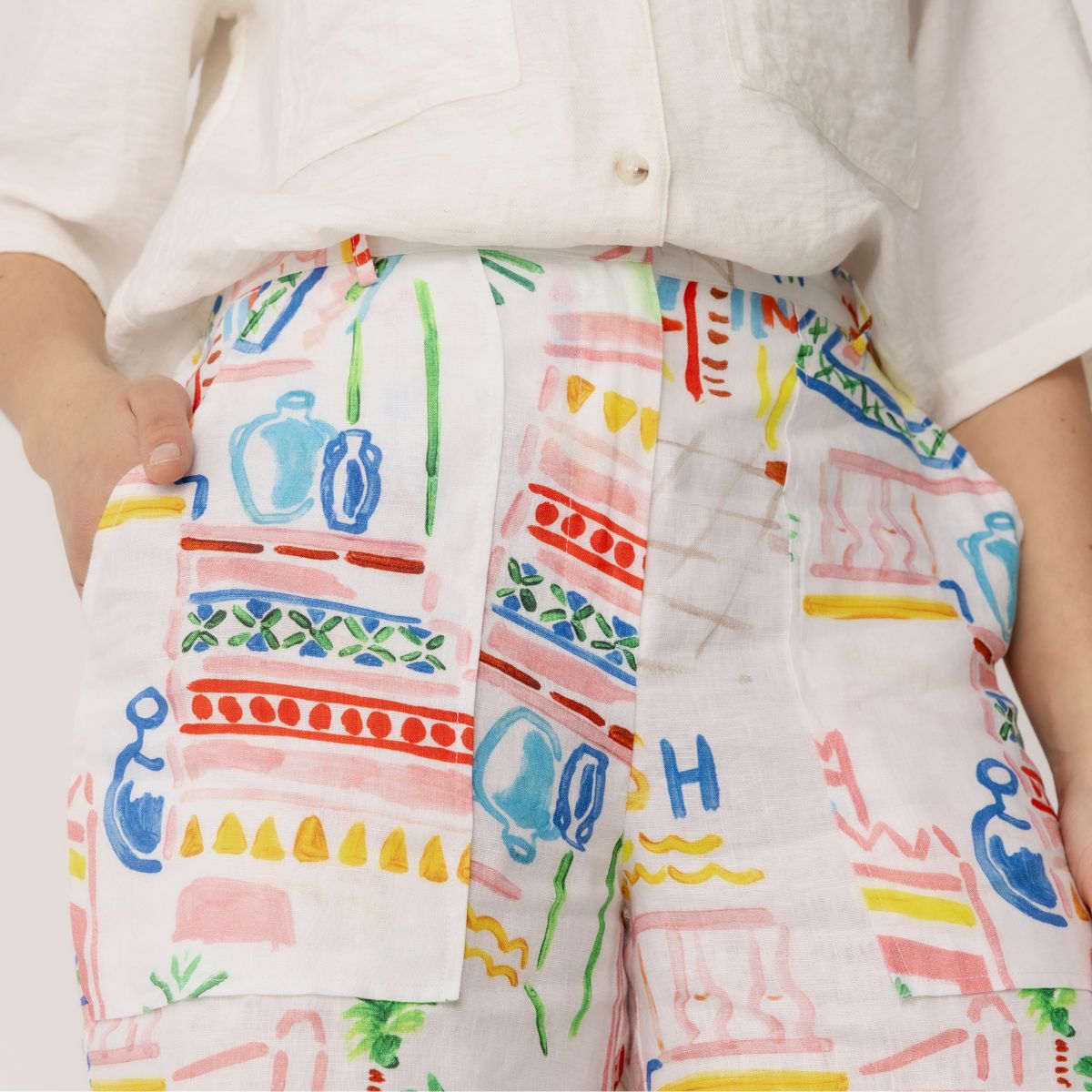 100% Linen Elastic Waist 2 Pocket Shorts