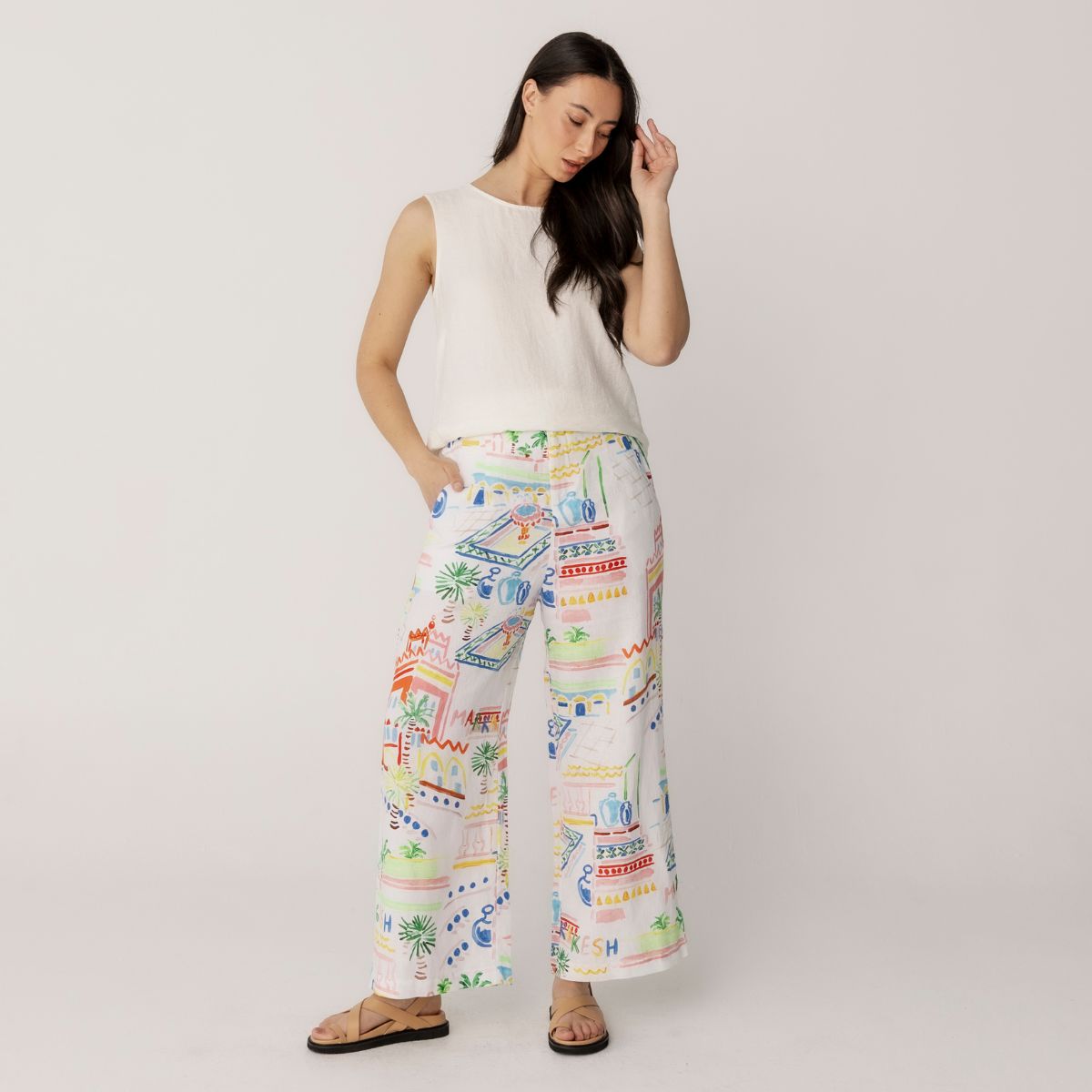 100% Linen High Waisted Wide Leg Pants