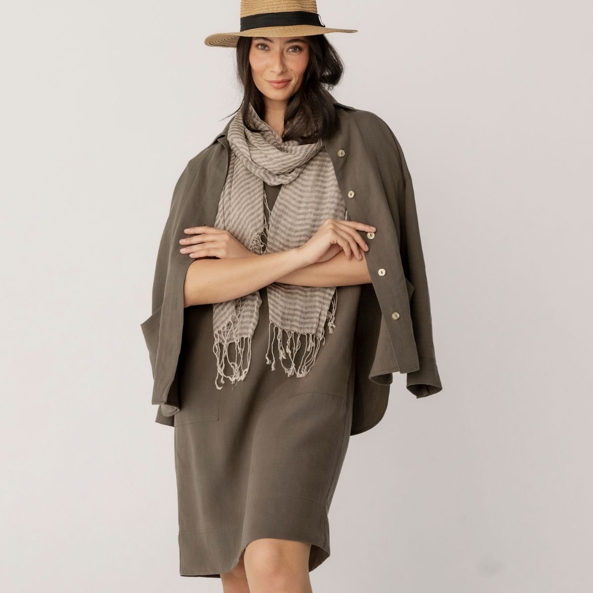Linen Blend V-Neck Dress