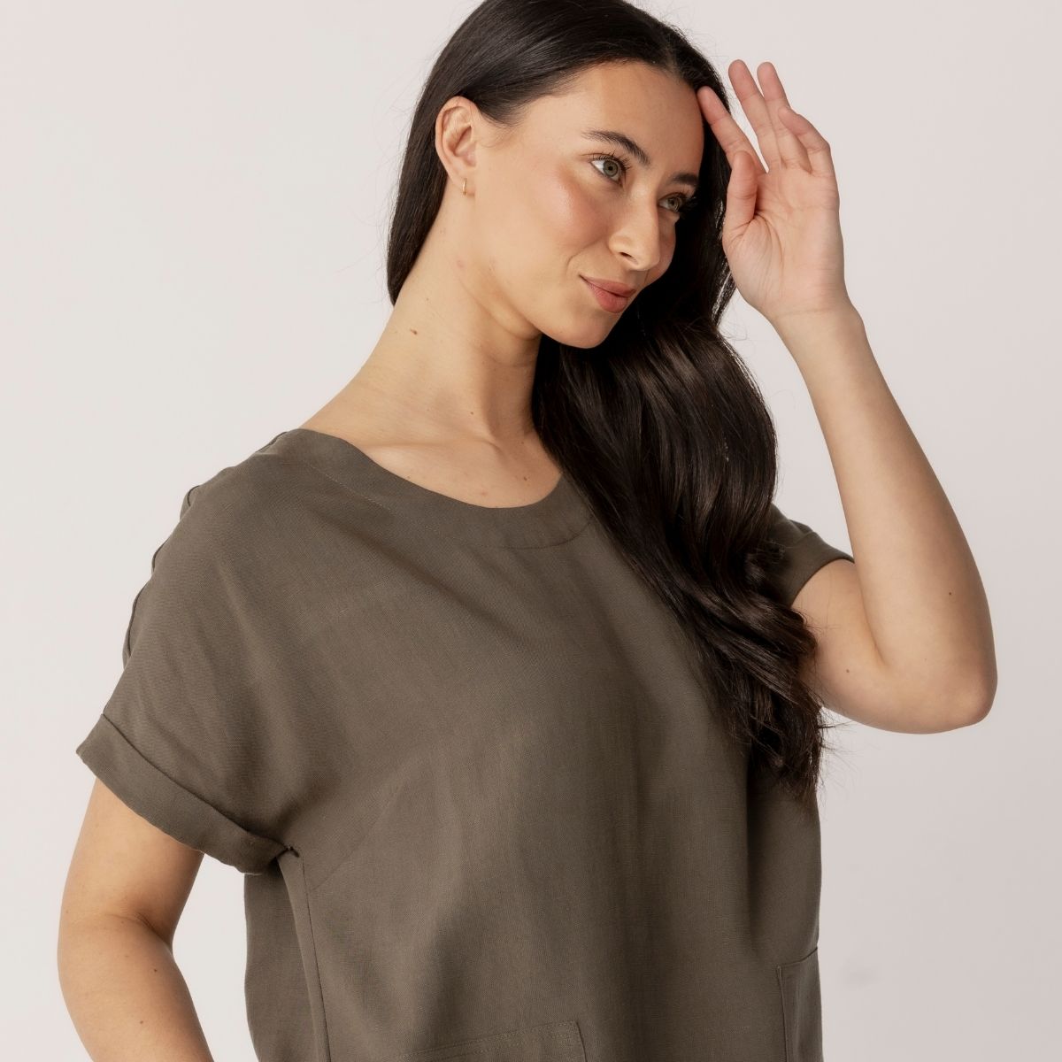Linen Blend V-Neck Dress