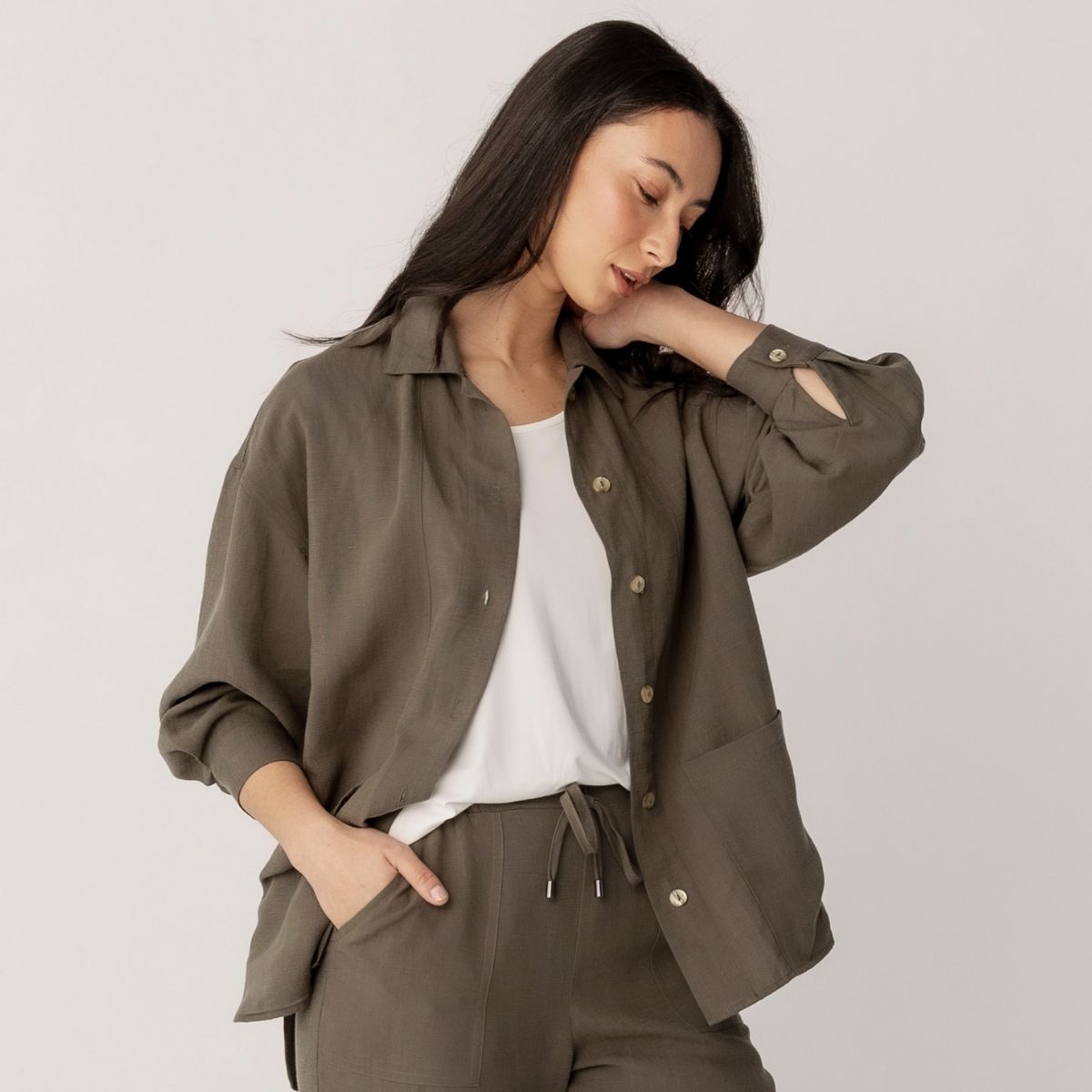 Linen Blend Shirt Jacket