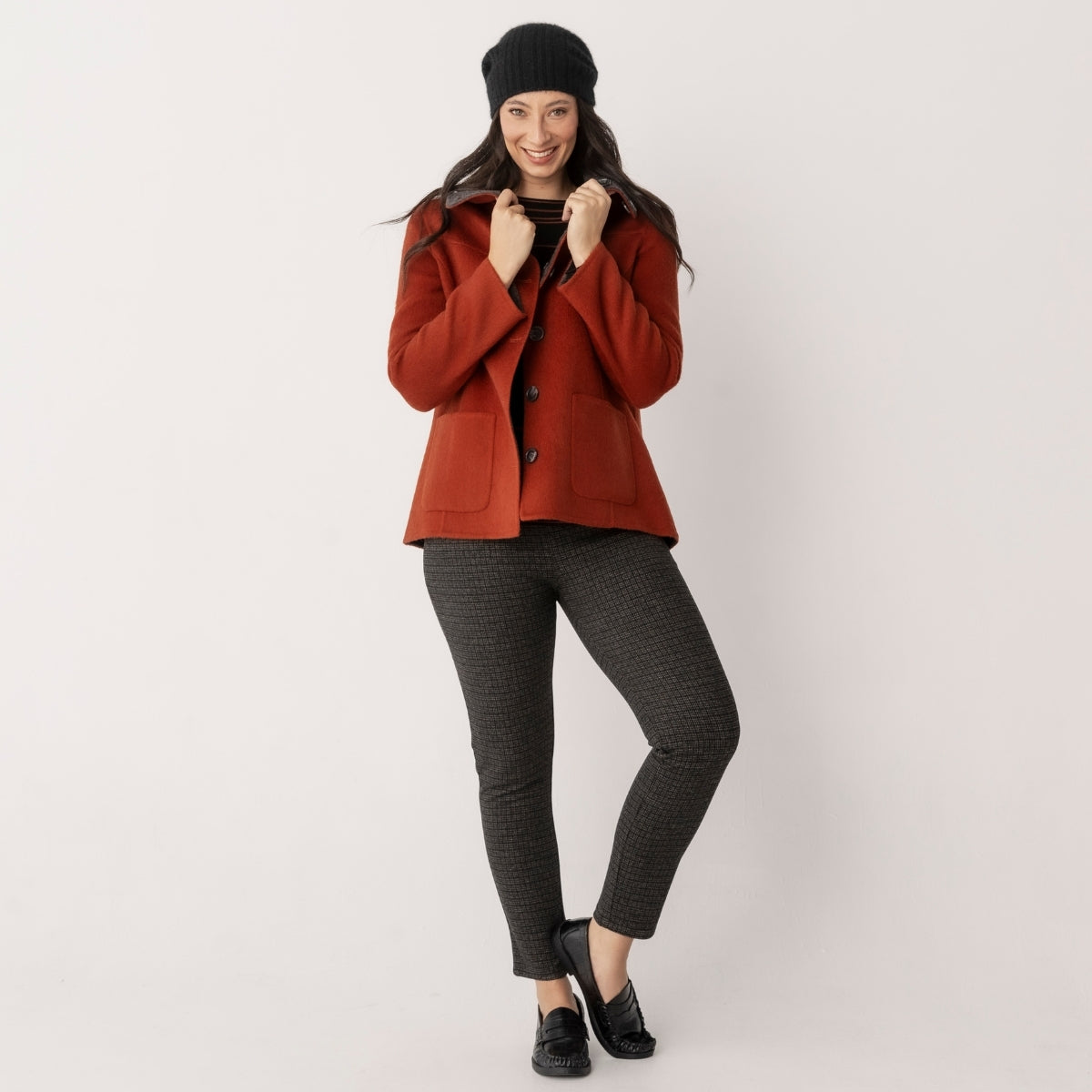 Wool Blend Reversible Funnel Coat