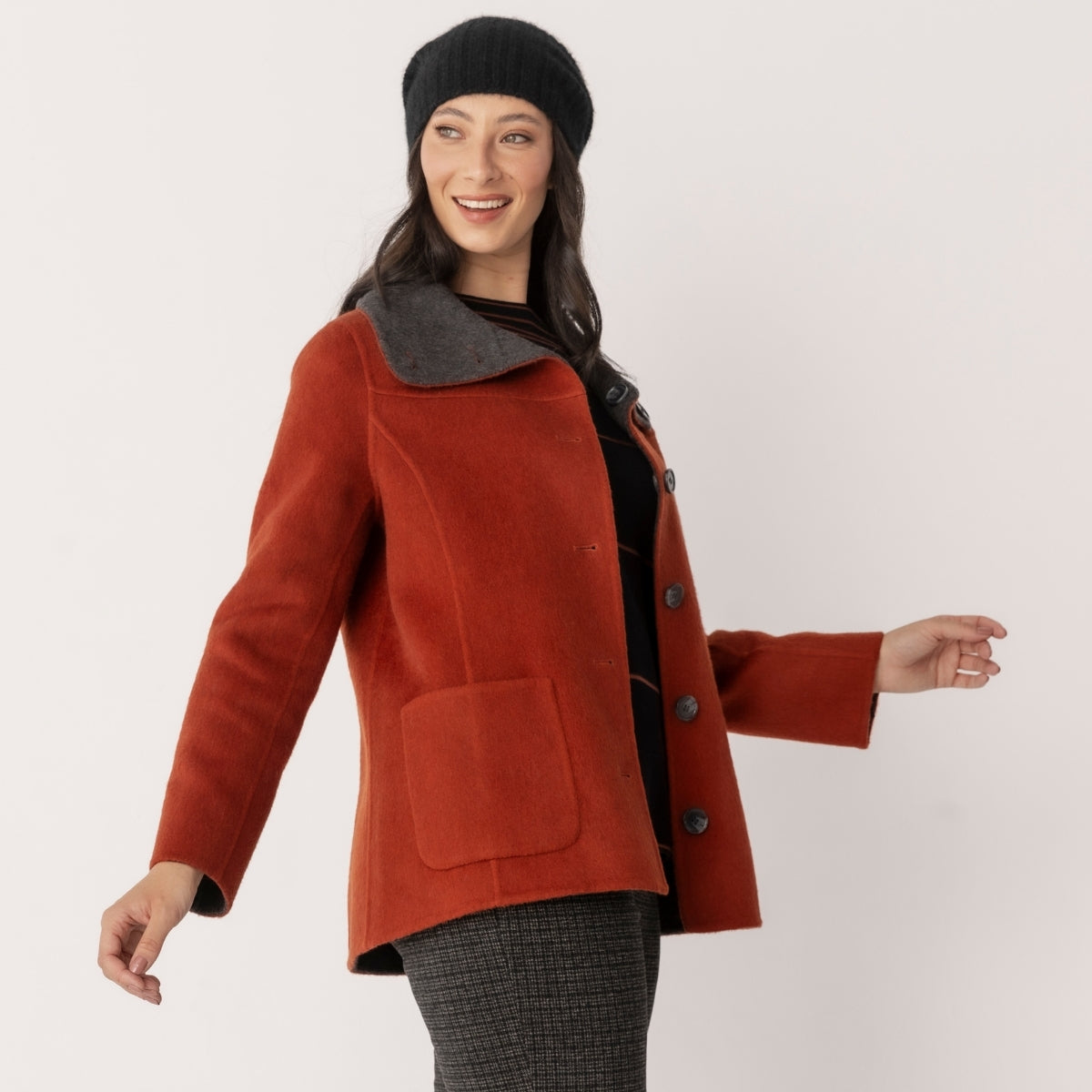 Wool Blend Reversible Funnel Coat