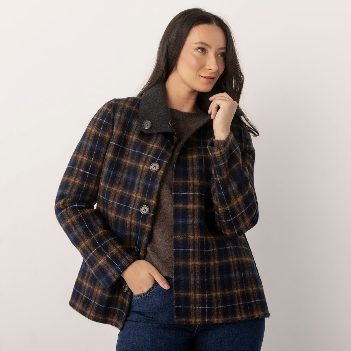 Wool Blend Reversible Funnel Coat Check