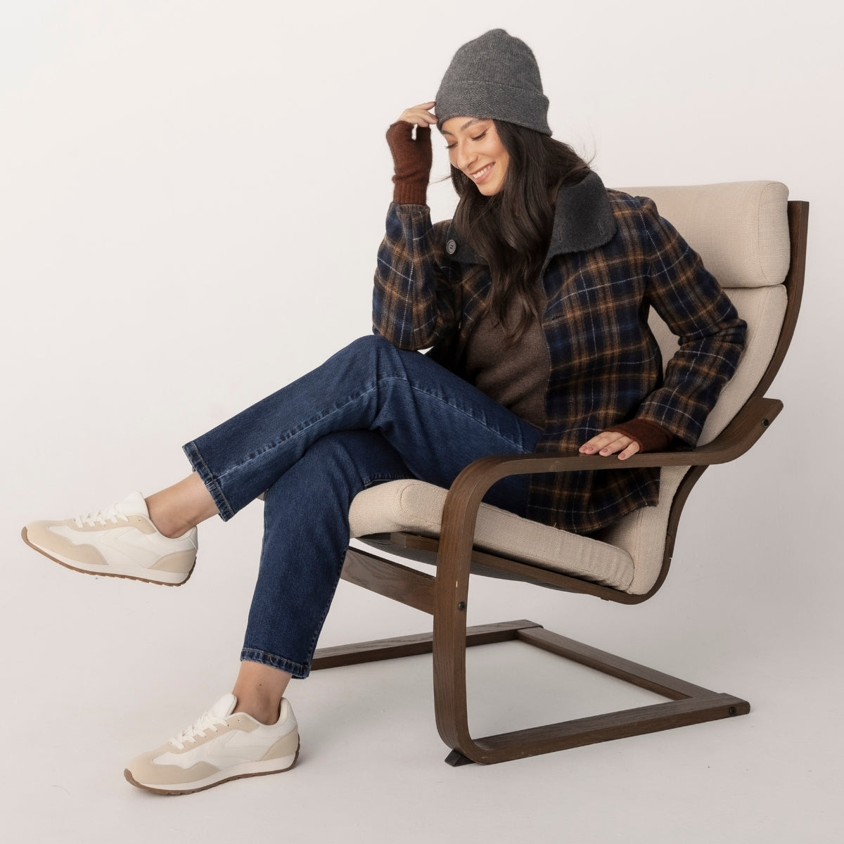 Wool Blend Reversible Funnel Coat Check