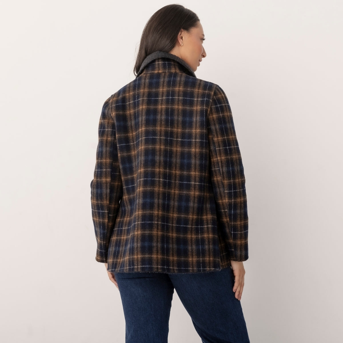 Wool Blend Reversible Funnel Coat Check