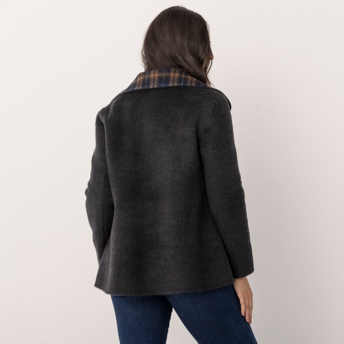 Wool Blend Reversible Funnel Coat Check
