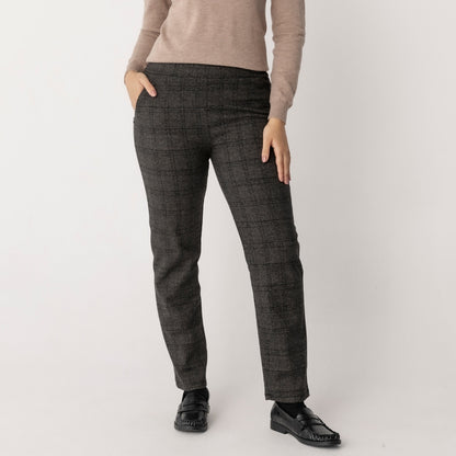 Straight Leg Jacquard Zip Detail Check Pants