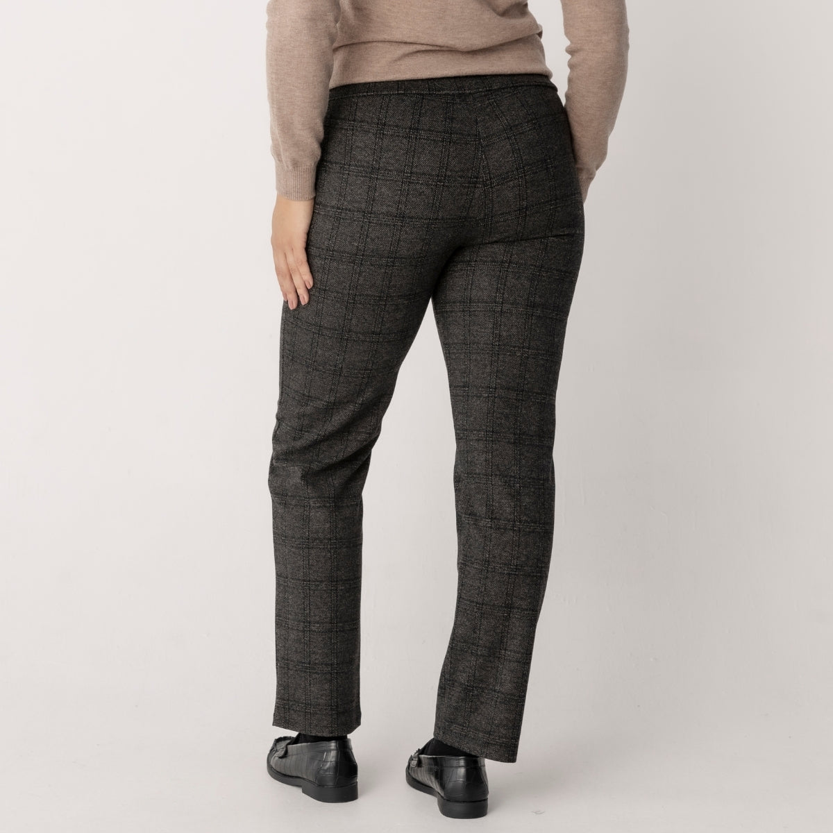 Straight Leg Jacquard Zip Detail Check Pants